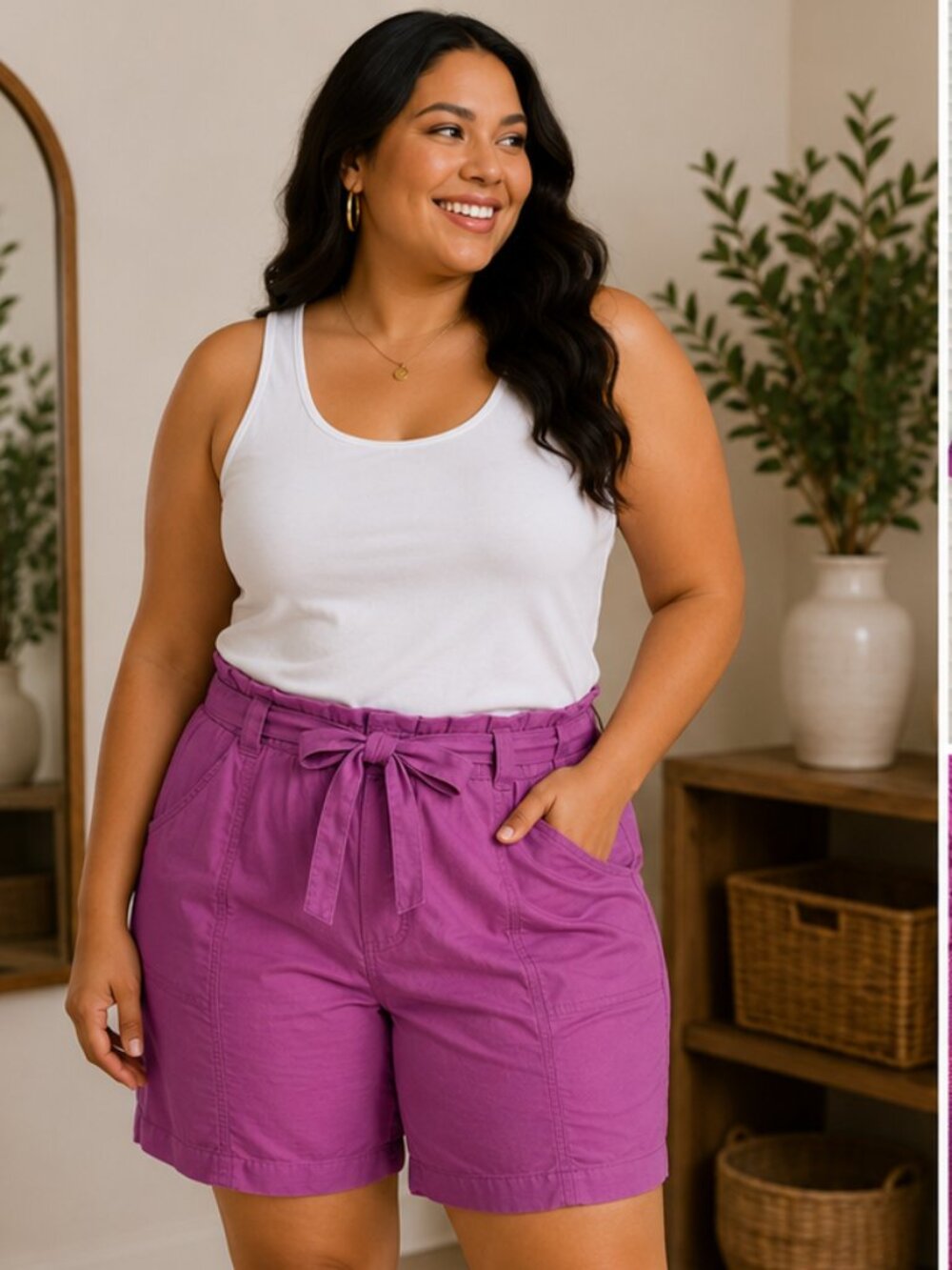 Terra & Sky Vibrant Magenta Paperbag Waist Shorts | Plus Size 2X